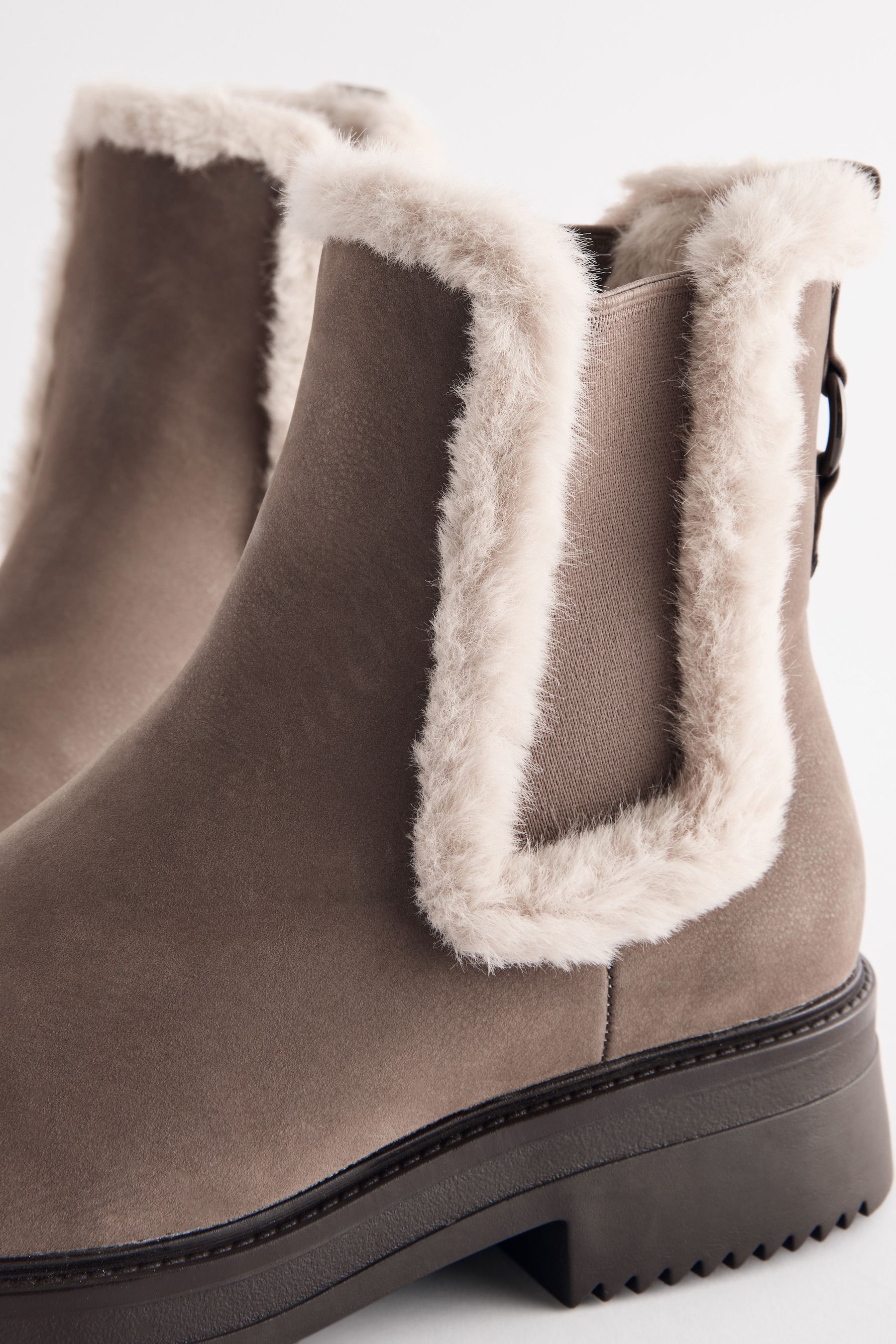 Neutral Standard Wide Fit Forever Comfort Faux Fur Lined Chelsea Ankle Boots