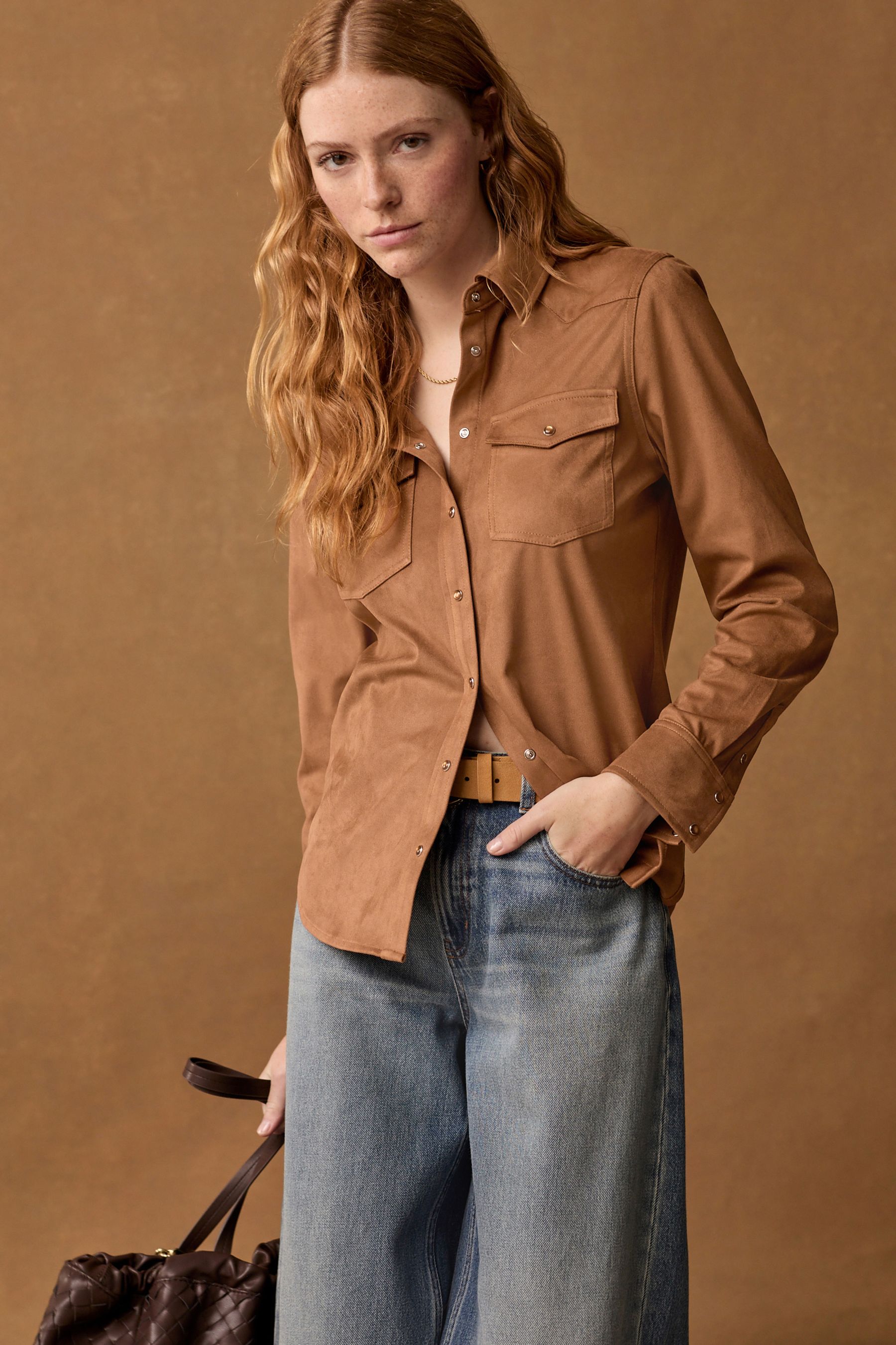 Tan suede shirt hot sale
