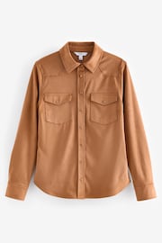 Tan Brown Long Sleeve Faux Suede Shirt - Image 7 of 8