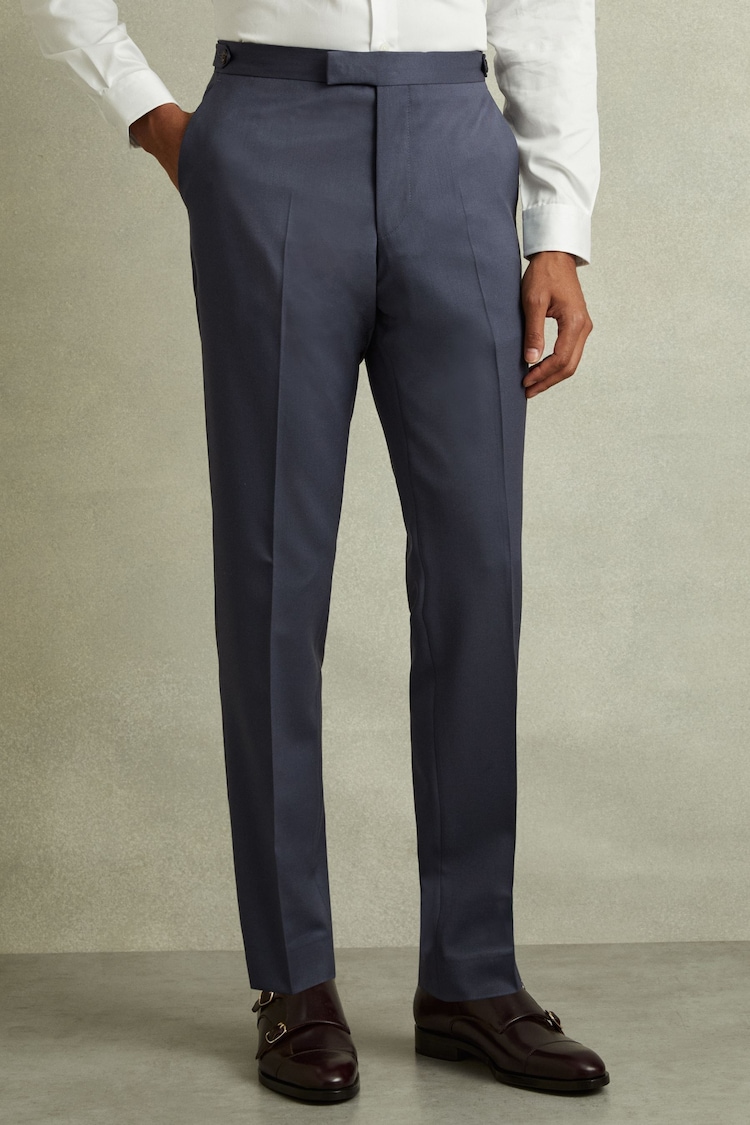 Reiss Airforce Blue Bartley Textured Wool Slim Fit Trousers - Image 1 of 6