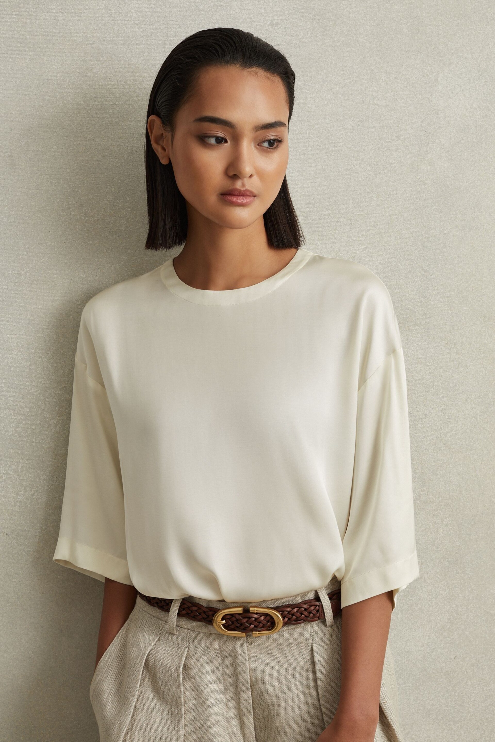 Reiss Ivory Anya Relaxed Satin Blouse - Image 3 of 7