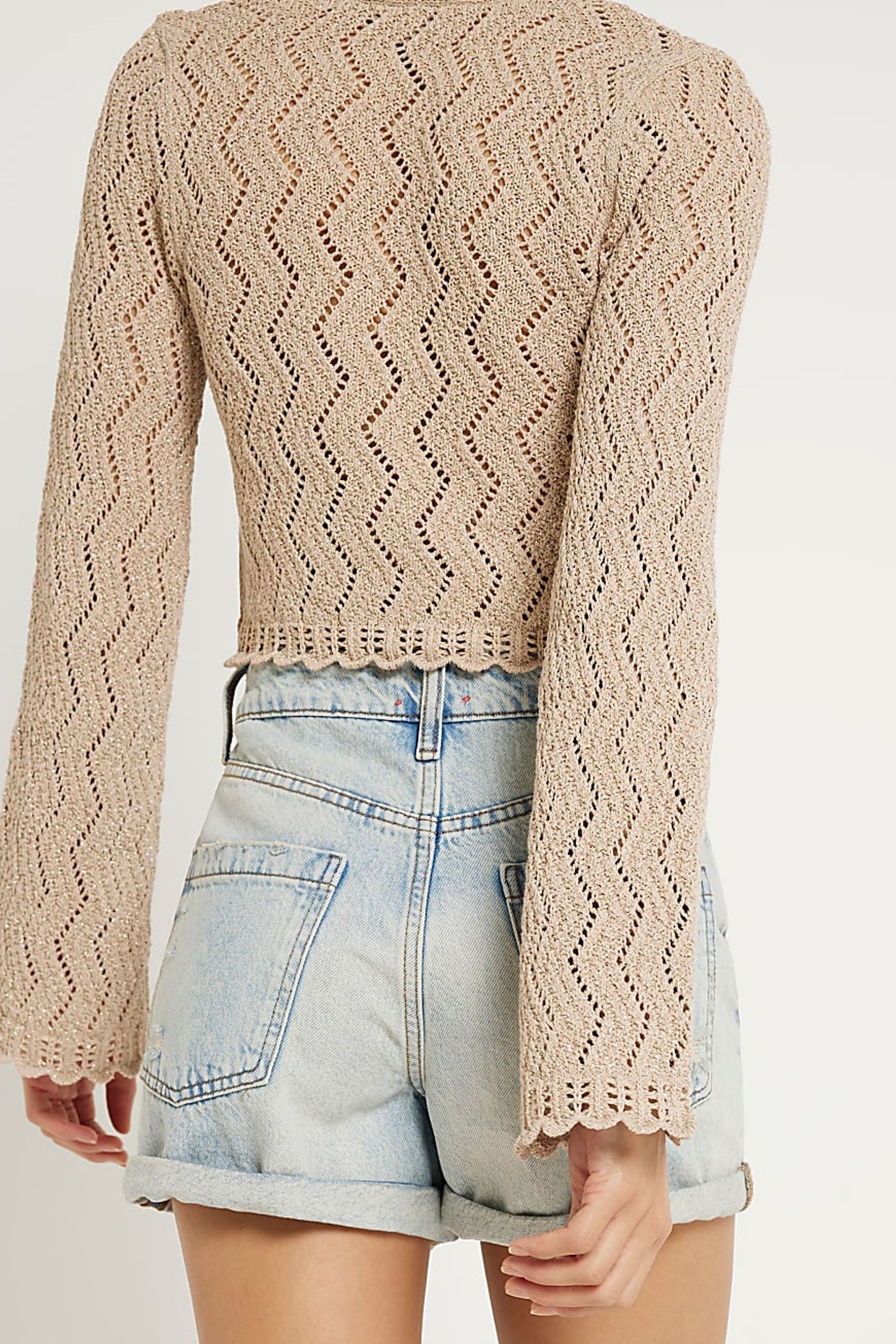 Buy River Island Gold Shimmer Crochet Button Up Cardigan from Next Luxembourg