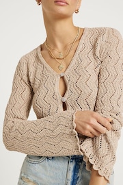 River Island Gold Shimmer Crochet Button Up Cardigan - Image 4 of 4
