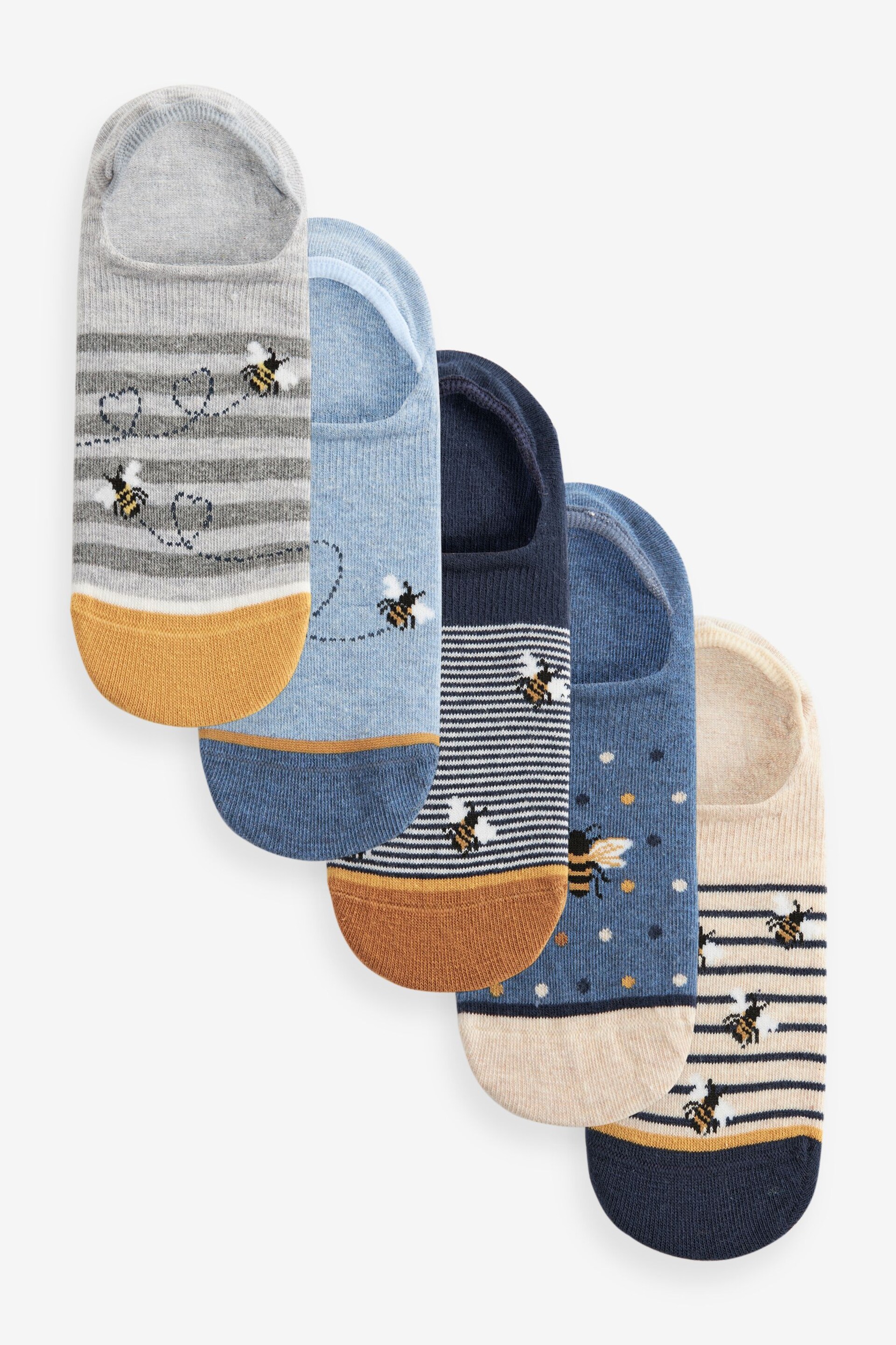 Navy/Ochre Bee Invisible Socks 5 Pack - Image 1 of 6