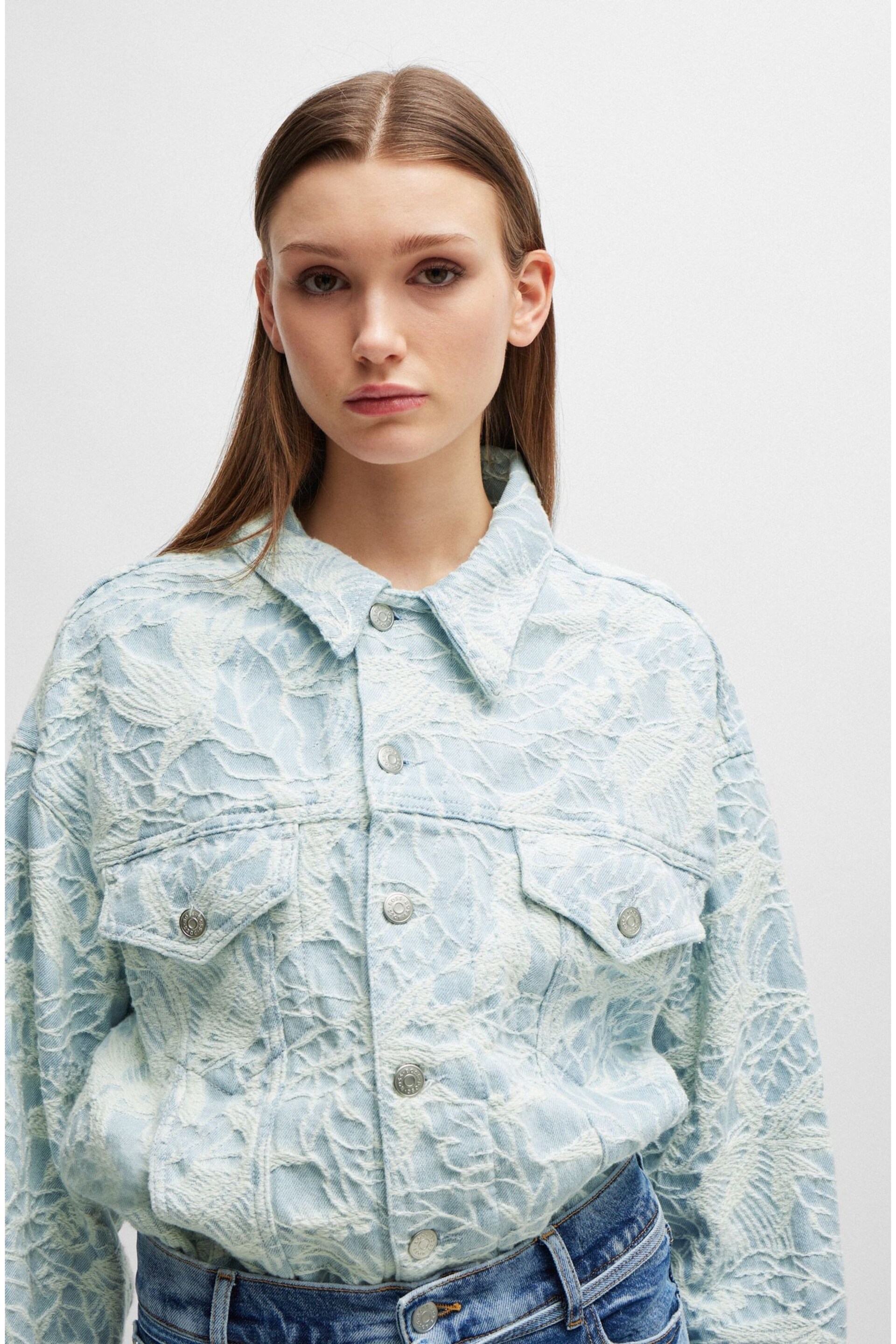 BOSS Blue BOSS Blue Cotton-Denim Jacket With Embroidered Pattern - Image 2 of 6