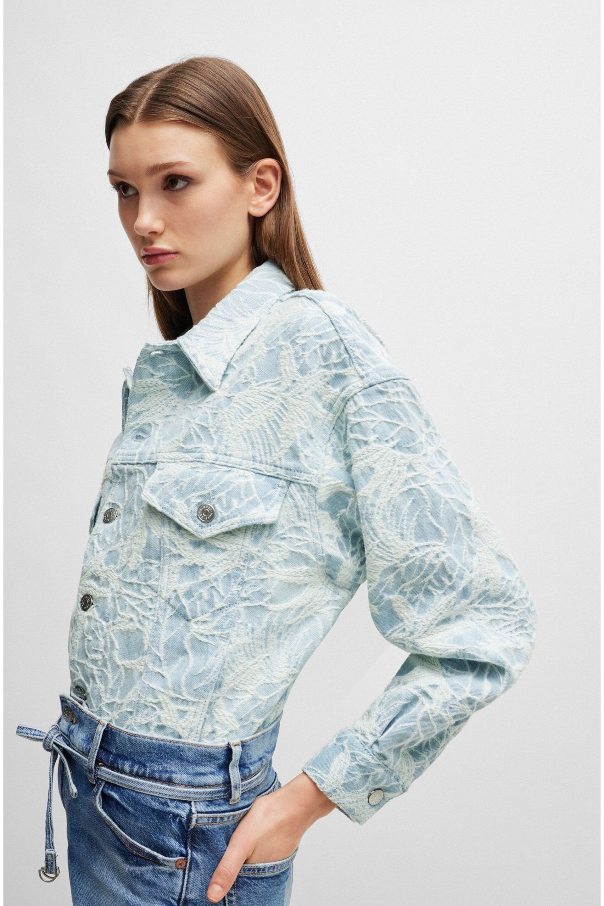 BOSS Blue BOSS Blue Cotton-Denim Jacket With Embroidered Pattern - Image 3 of 6