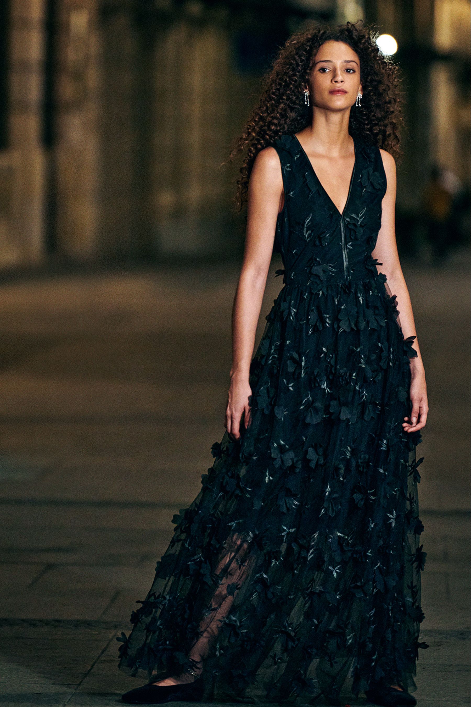Buy Black 3D Floral Print Textured V Neck Maxi Dress from the Next UK online shop