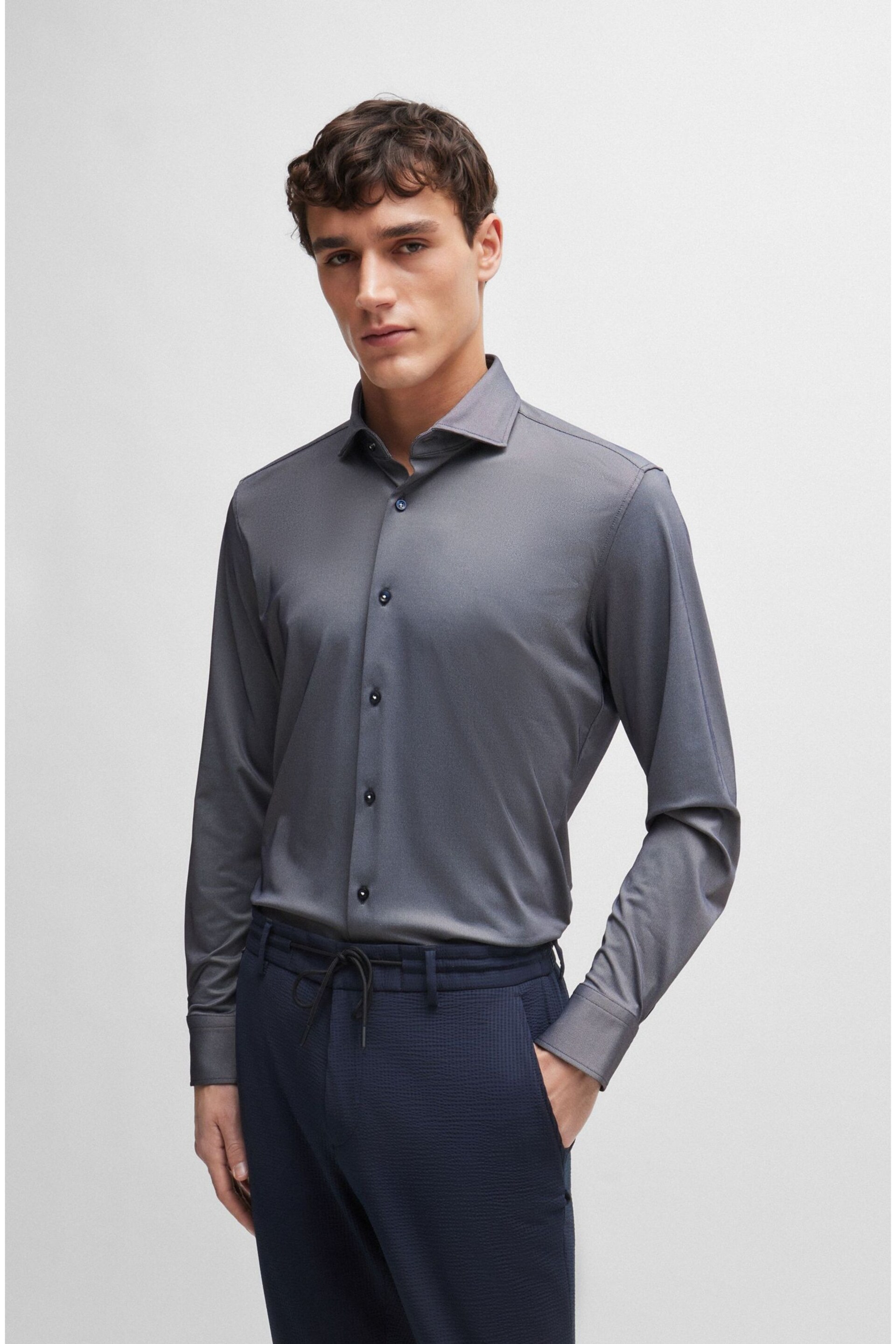 BOSS Blue Slim-Fit Shirt In Structured Performance-Stretch Fabric - Image 1 of 6