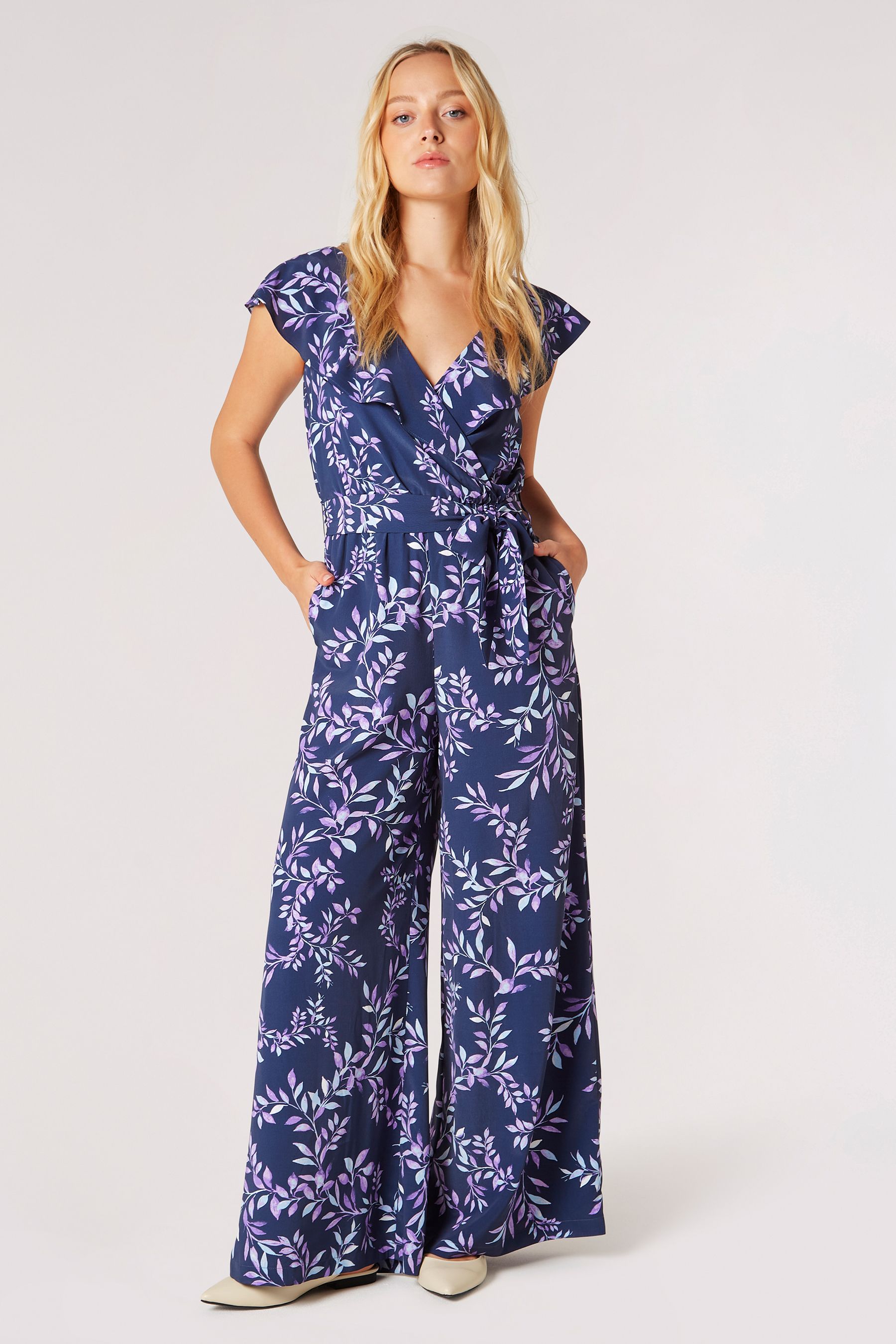 Buy Apricot Blue Ruffle Wrap Leaf Palazzo Jumpsuit from the Next UK online shop