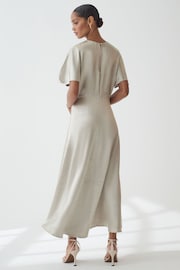 Silver Ruched Satin Crinkle Midi Dress - Image 2 of 5