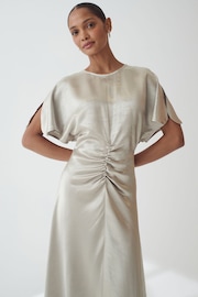 Silver Ruched Satin Crinkle Midi Dress - Image 3 of 5