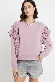 River Island Pink Broderie Frill Sweatshirt - Image 1 of 4
