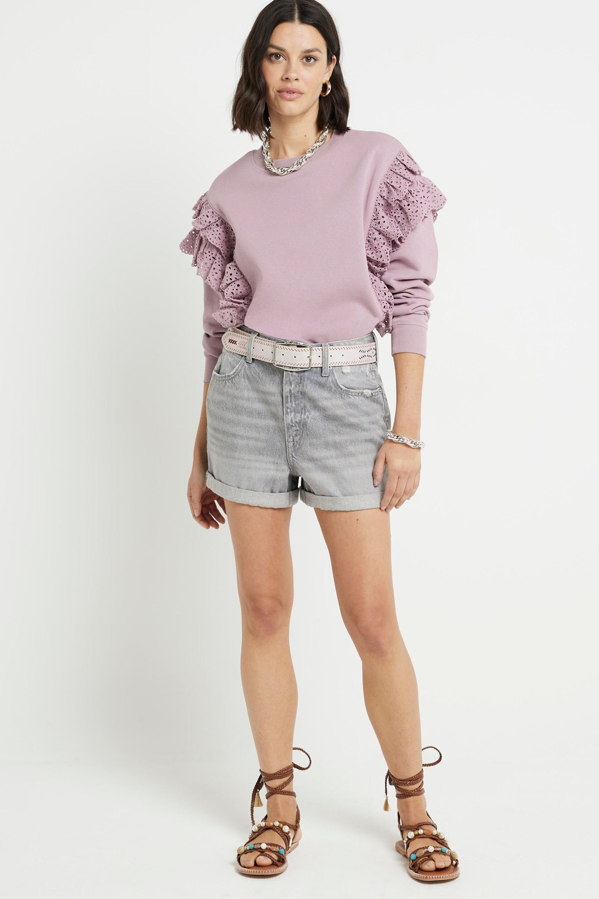 River Island Pink Broderie Frill Sweatshirt - Image 2 of 4