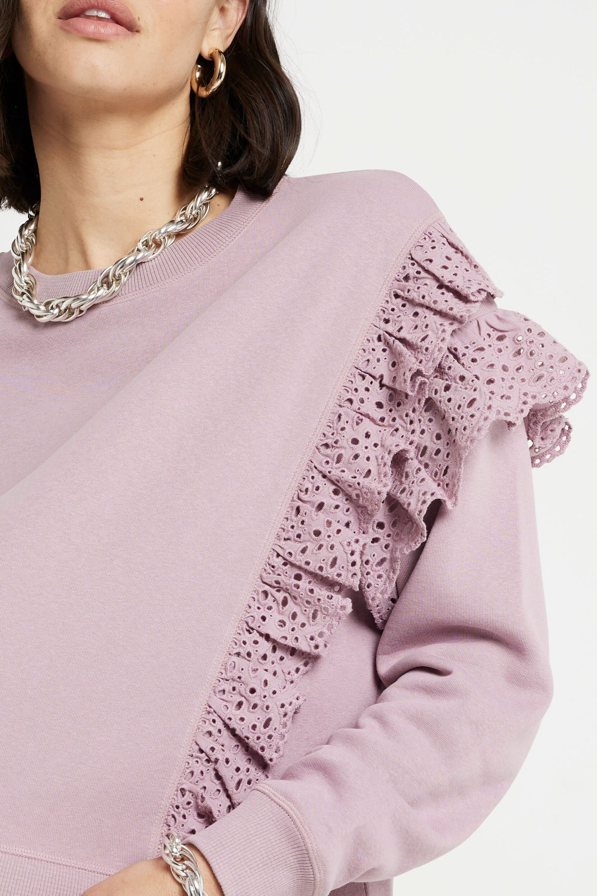 River Island Pink Broderie Frill Sweatshirt - Image 3 of 4