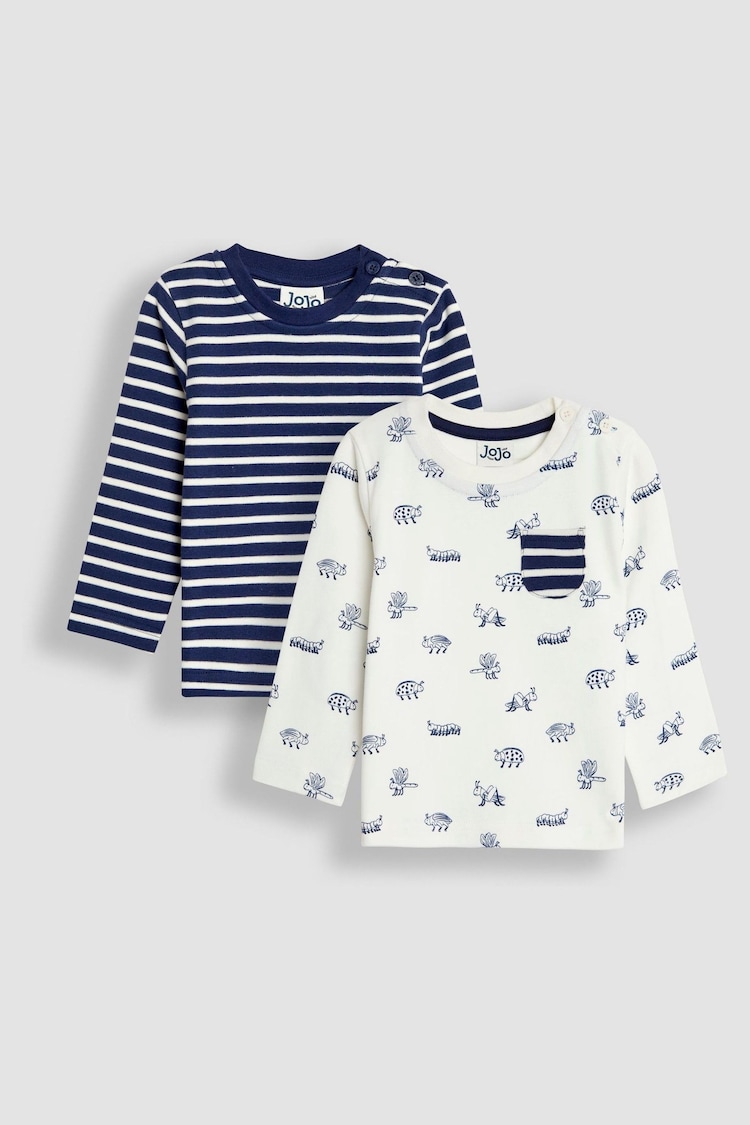 JoJo Maman Bébé Stone Bug Print & Stripe 2-Pack Tops - Image 1 of 5