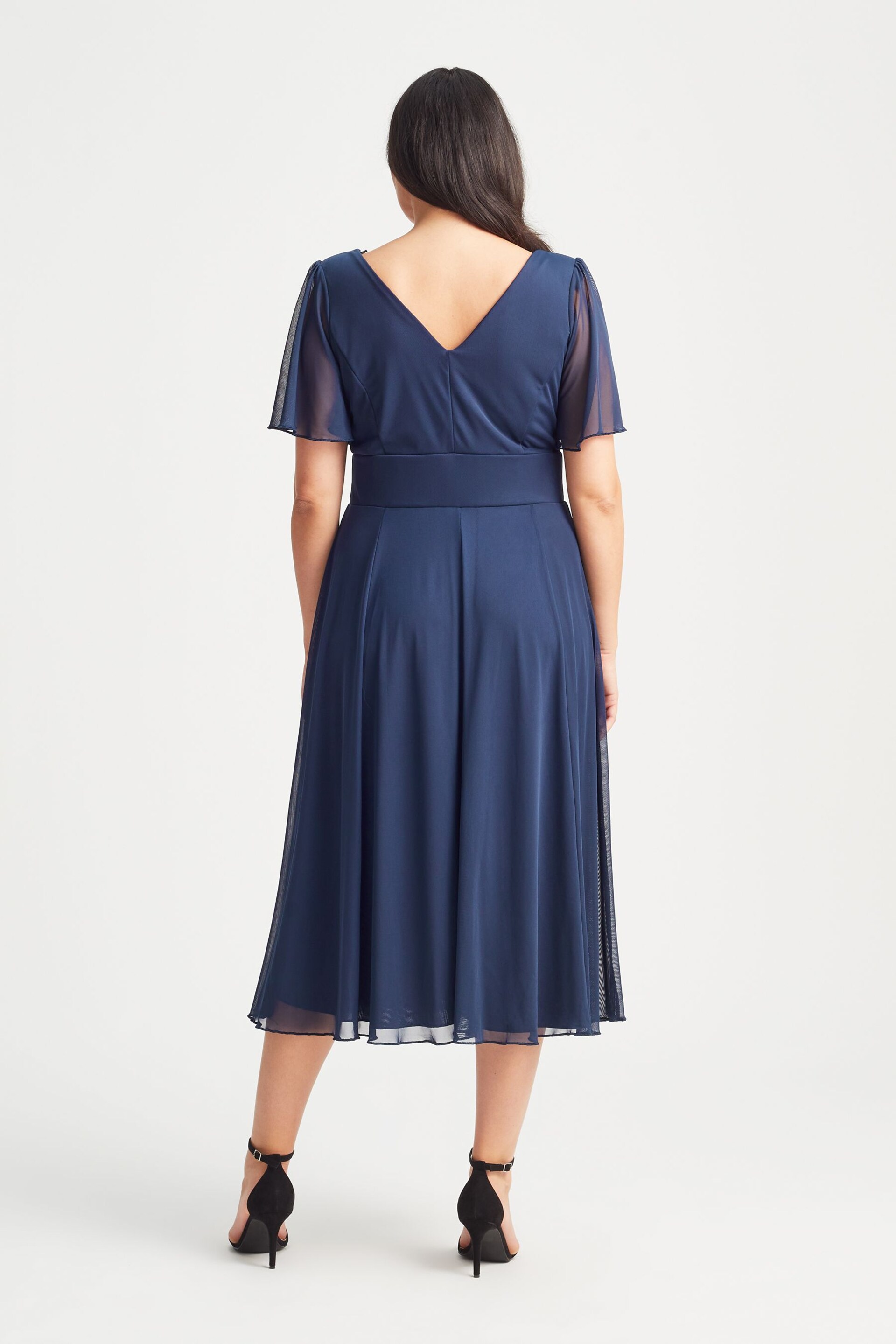 Scarlett & Jo Blue Light Victoria Angel Sleeve Mesh Midi long Dress - Image 4 of 4