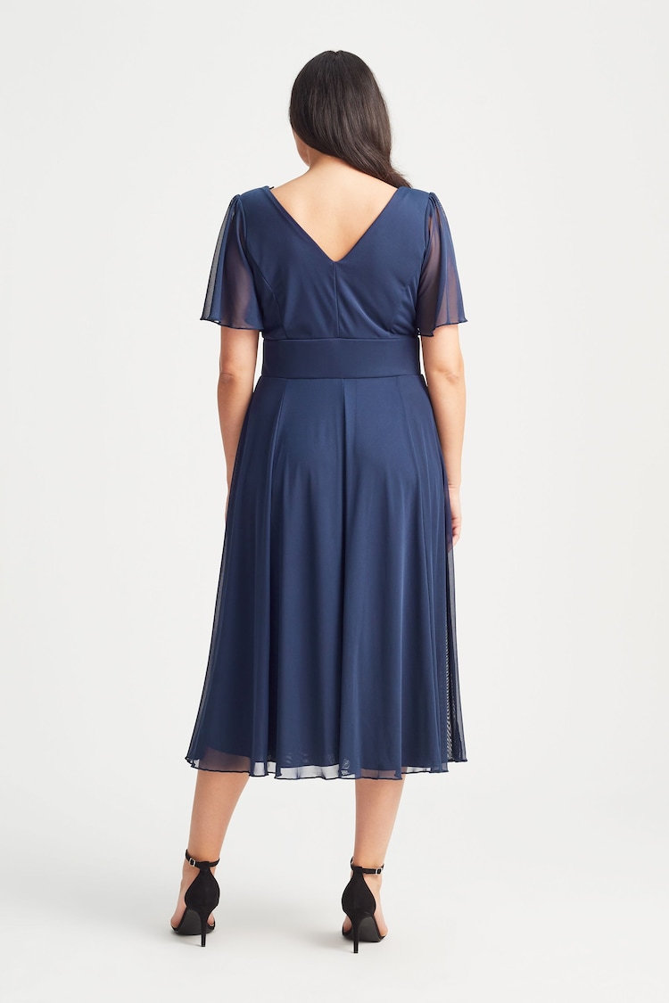 Scarlett & Jo Blue Light Victoria Angel Sleeve Mesh Midi long Dress - Image 4 of 4