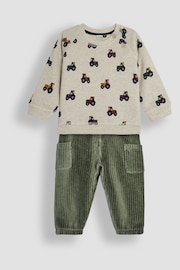 JoJo Maman Bébé Natural Tractor Print Sweatshirt And Velour Cargo Joggers Set - Image 1 of 5