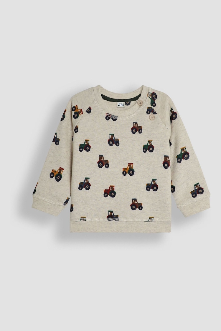 JoJo Maman Bébé Natural Tractor Print Sweatshirt And Velour Cargo Joggers Set - Image 2 of 5