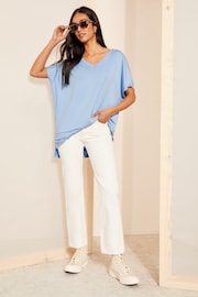 Friends Like These Cornflower Blue Short Sleeve V Neck Tunic Top - Image 3 of 4