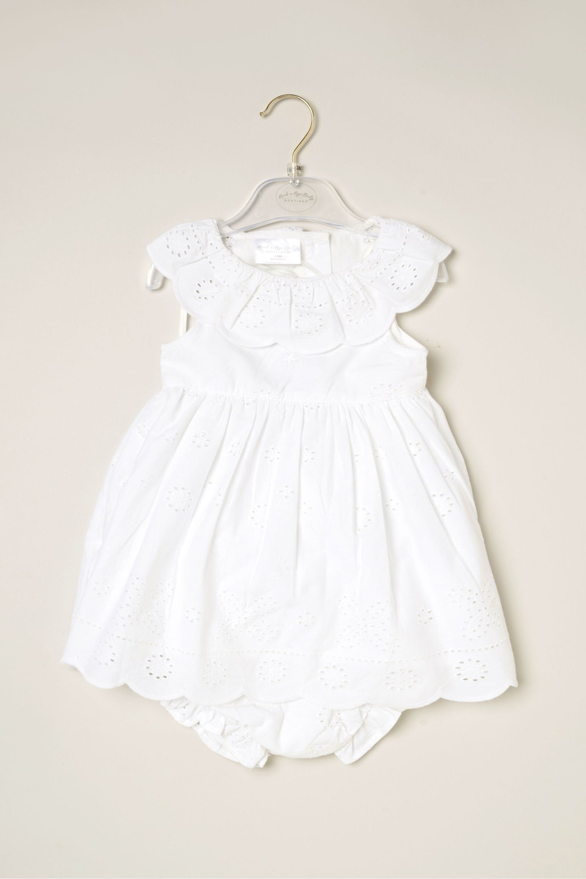 Rock-A-Bye Baby Boutique Broderie Anglaise White Dress Pant and Headband Outfit Set - Image 3 of 3