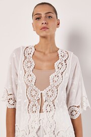 Apricot White Cotton Blend Lace Longline Cover Up - Image 2 of 4