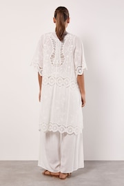 Apricot White Cotton Blend Lace Longline Cover Up - Image 4 of 4