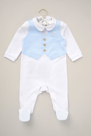 Rock-A-Bye Baby Boutique Blue Mock Waistcoat All-in-One Sleepsuit - Image 1 of 1