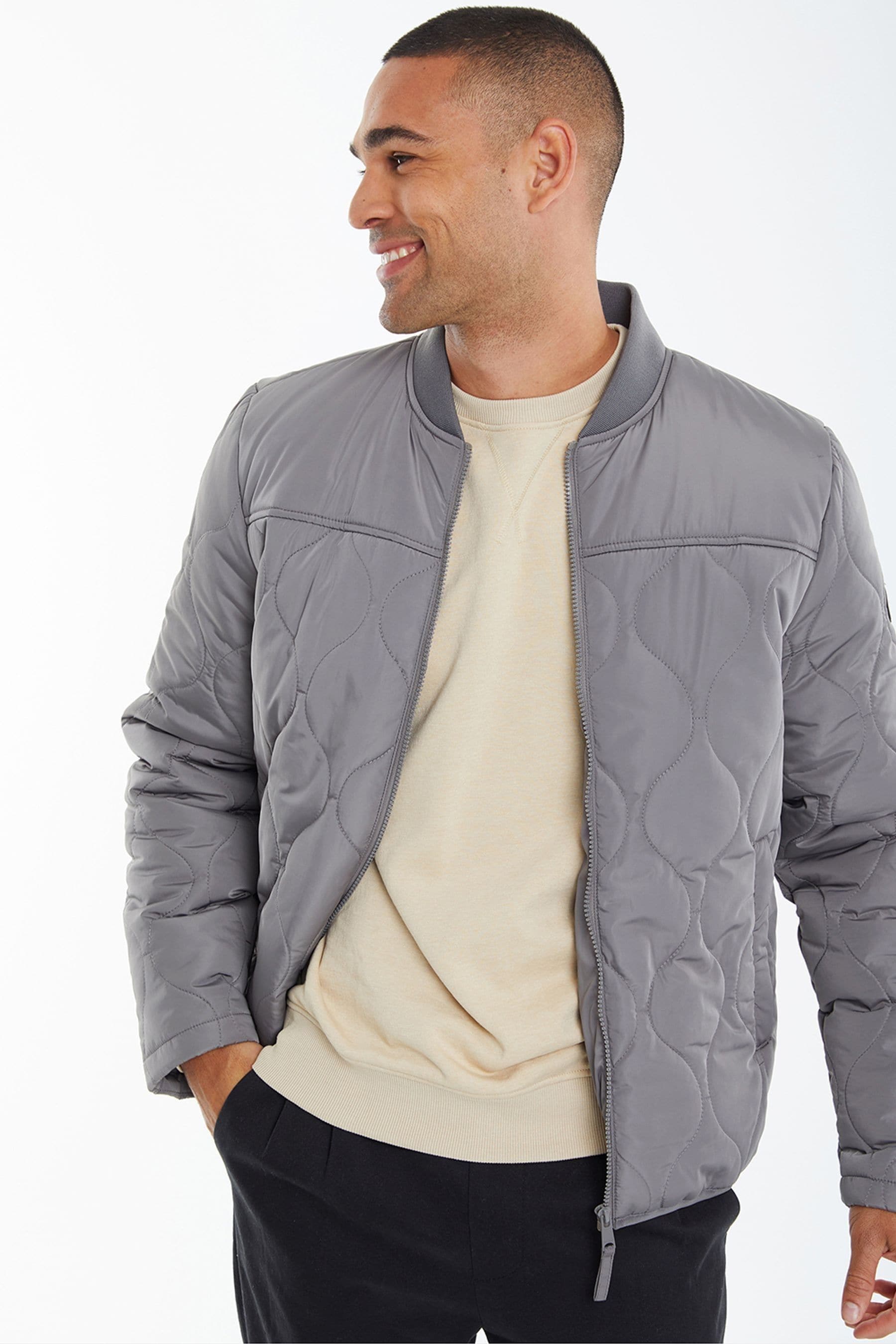 Grey quilted bomber jacket store