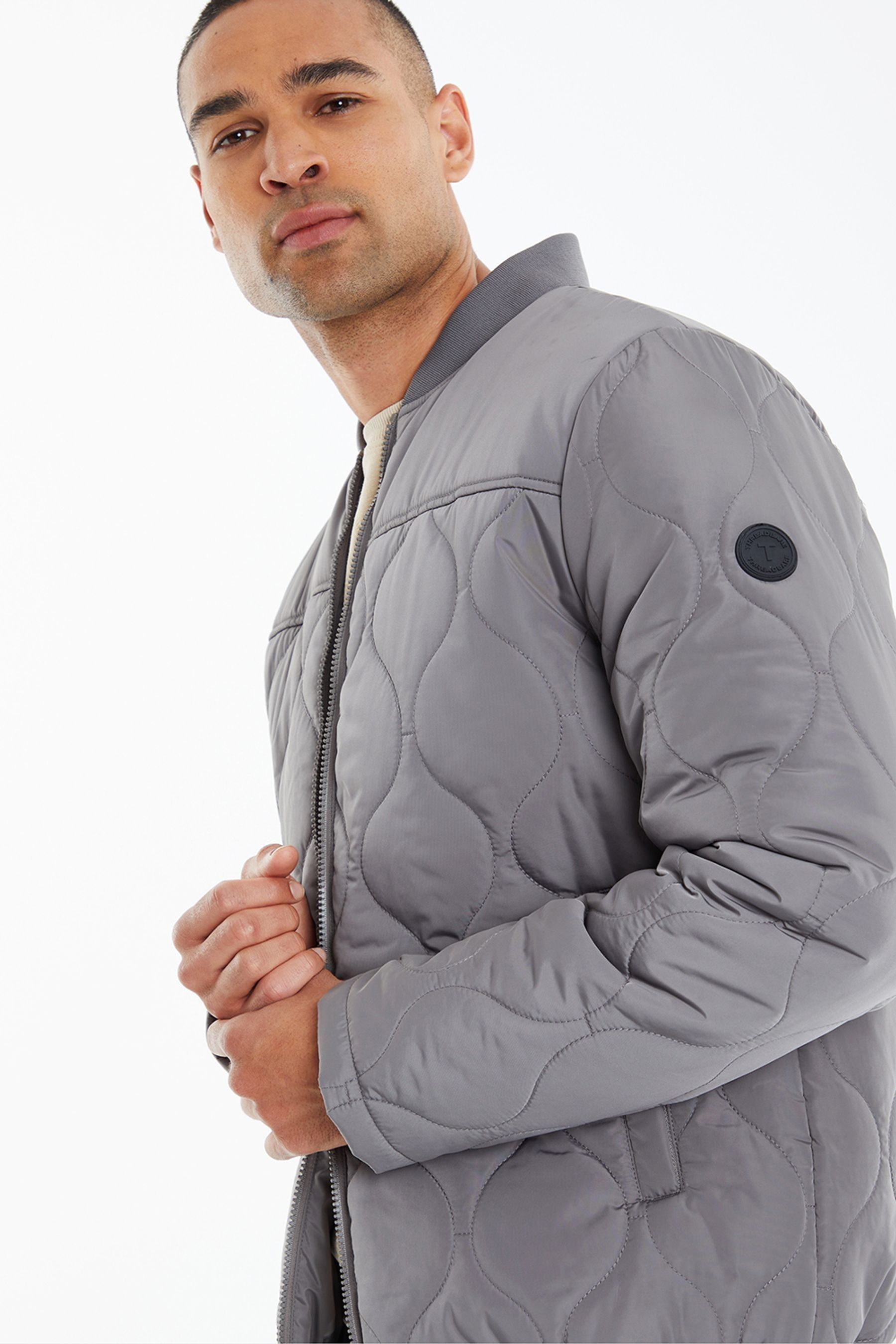 Grey quilted bomber jacket shop