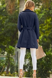 Sosandar Blue Double Breasted Trench Coat With Pockets - Image 4 of 5