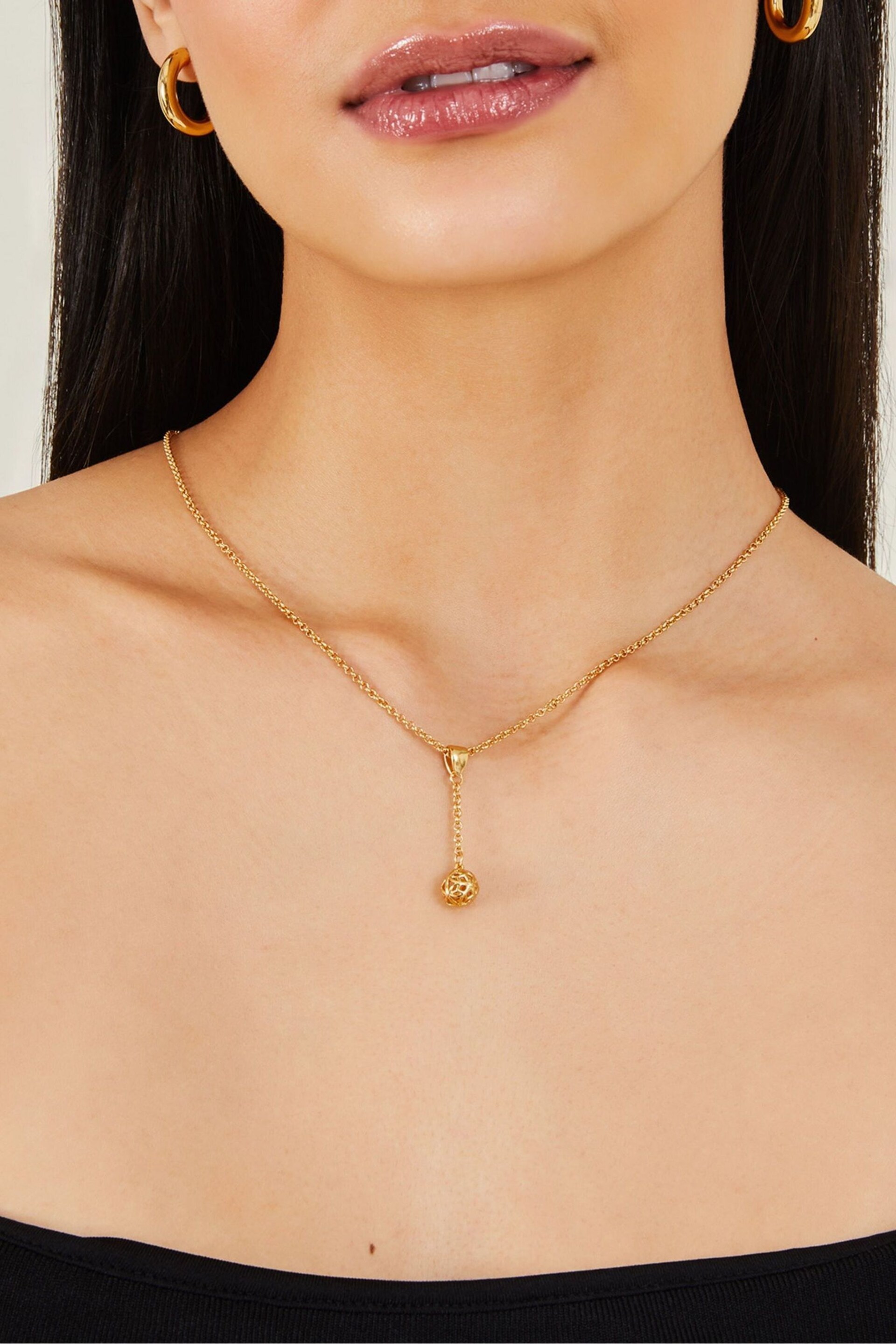 Accessorize 14ct Gold Plated Bead Y Necklace - Image 3 of 3