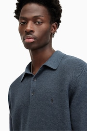 AllSaints Blue Aspen Short Sleeve Polo Shirt - Image 2 of 6