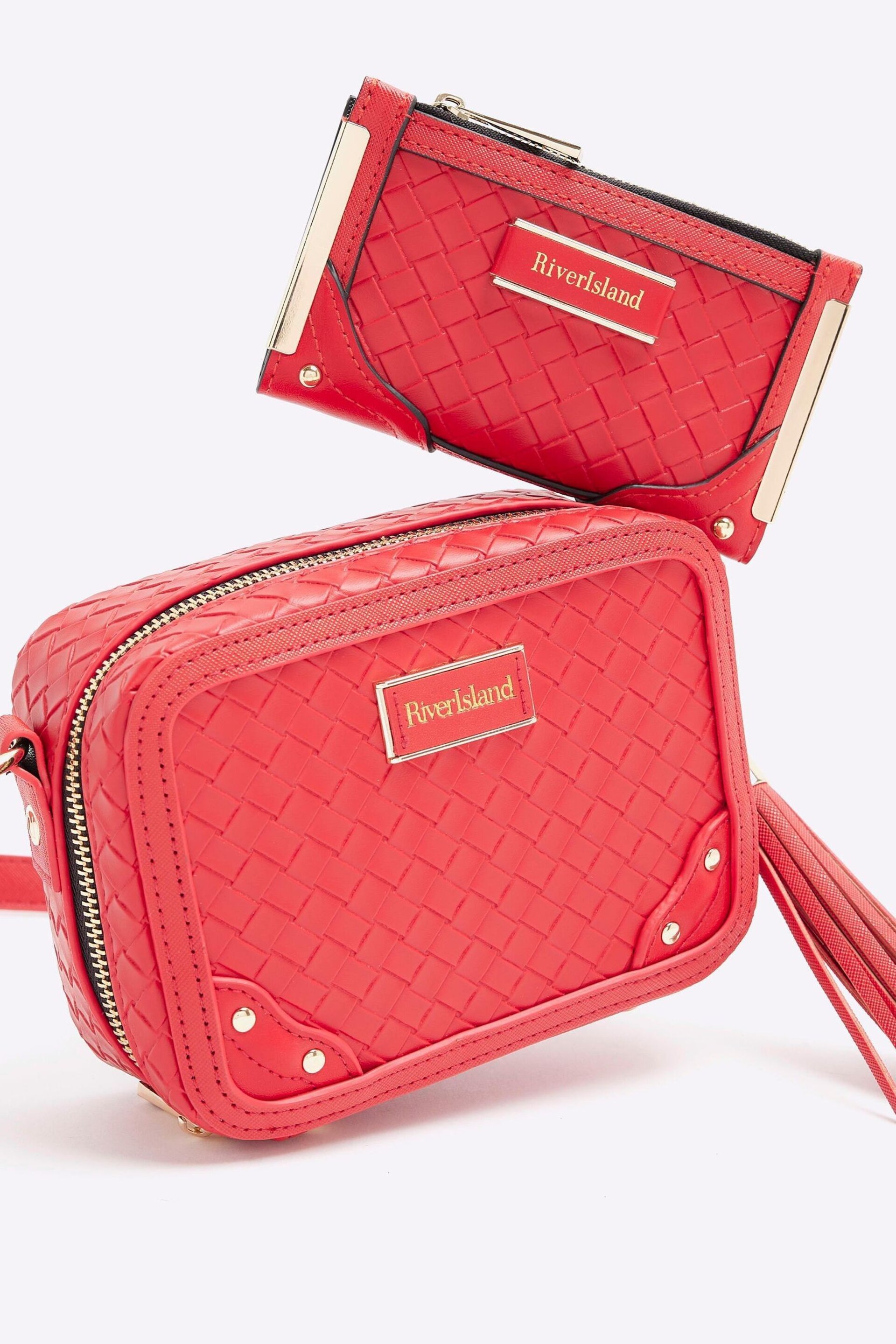 River Island Red Weave Oval Boxy Bag - Image 2 of 5