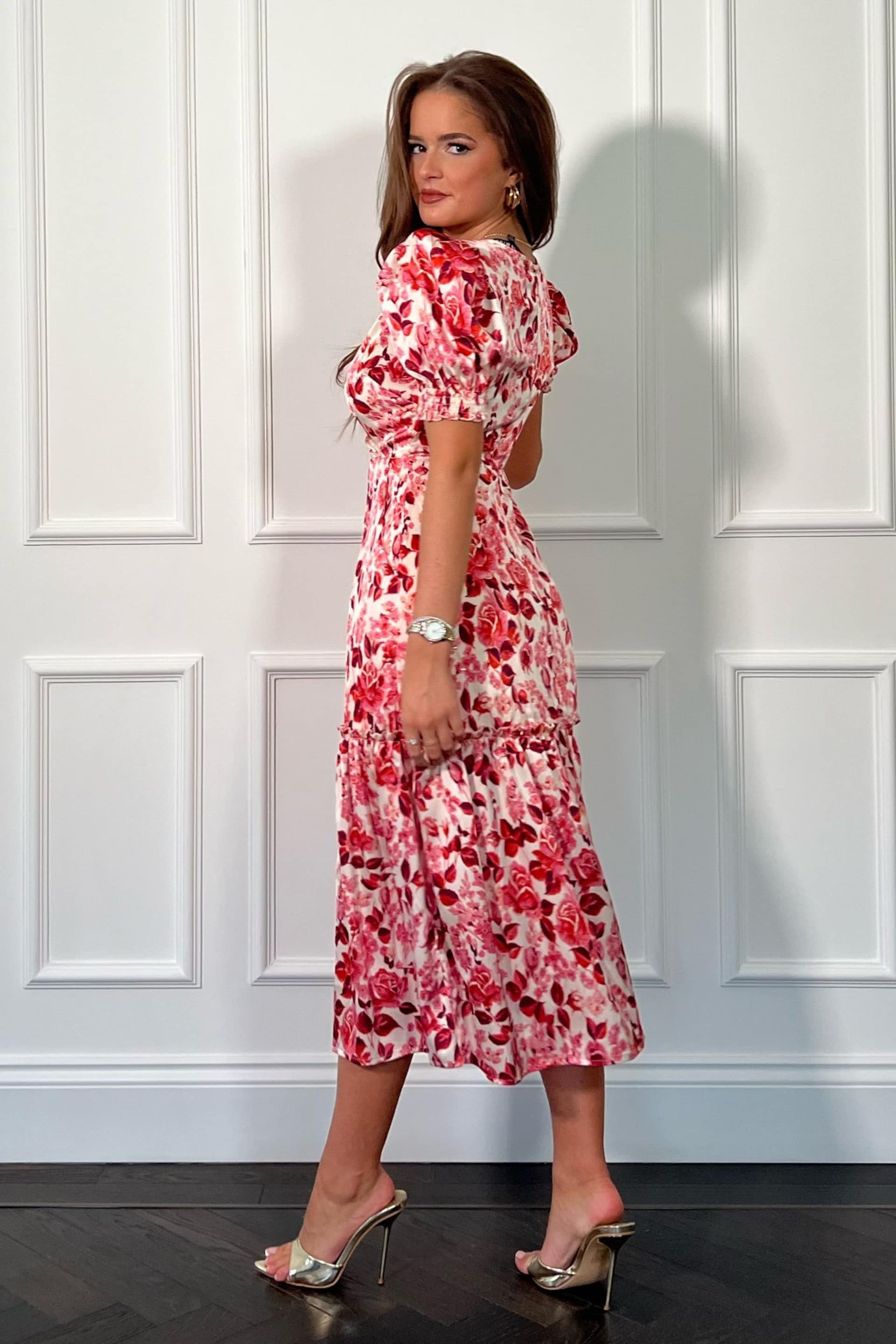 Girl In Mind Pink Maya Wrap Tierred Midi Dress - Image 3 of 5