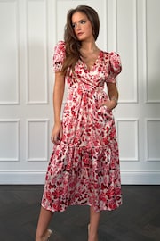 Girl In Mind Pink Maya Wrap Tierred Midi Dress - Image 4 of 5