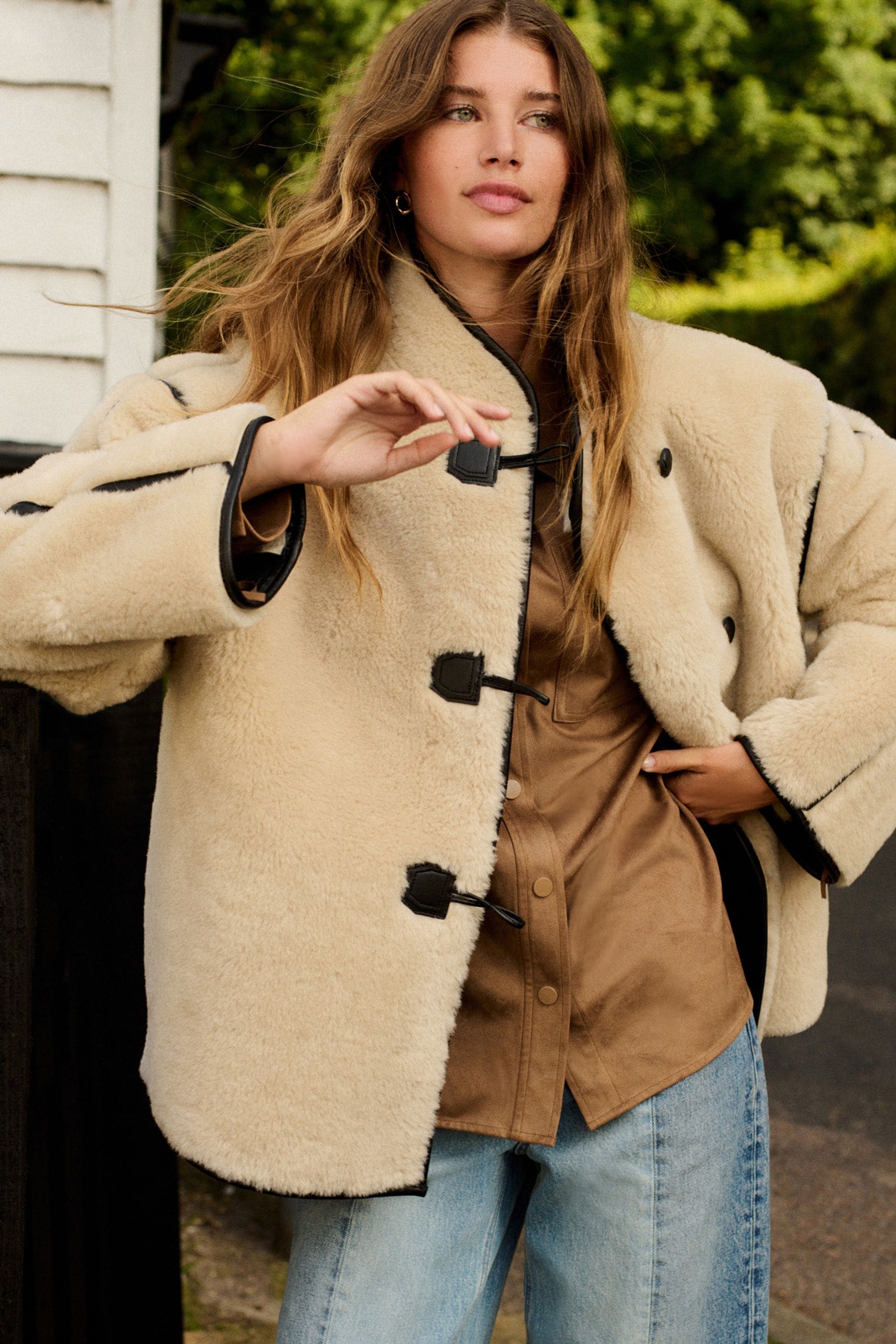Cream borg jacket on sale
