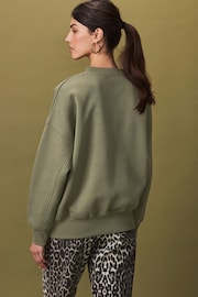 Olive Green Oversized Relaxed Fit Heavyweight Brushed Longline Crew Neck Sweatshirt - Image 4 of 8