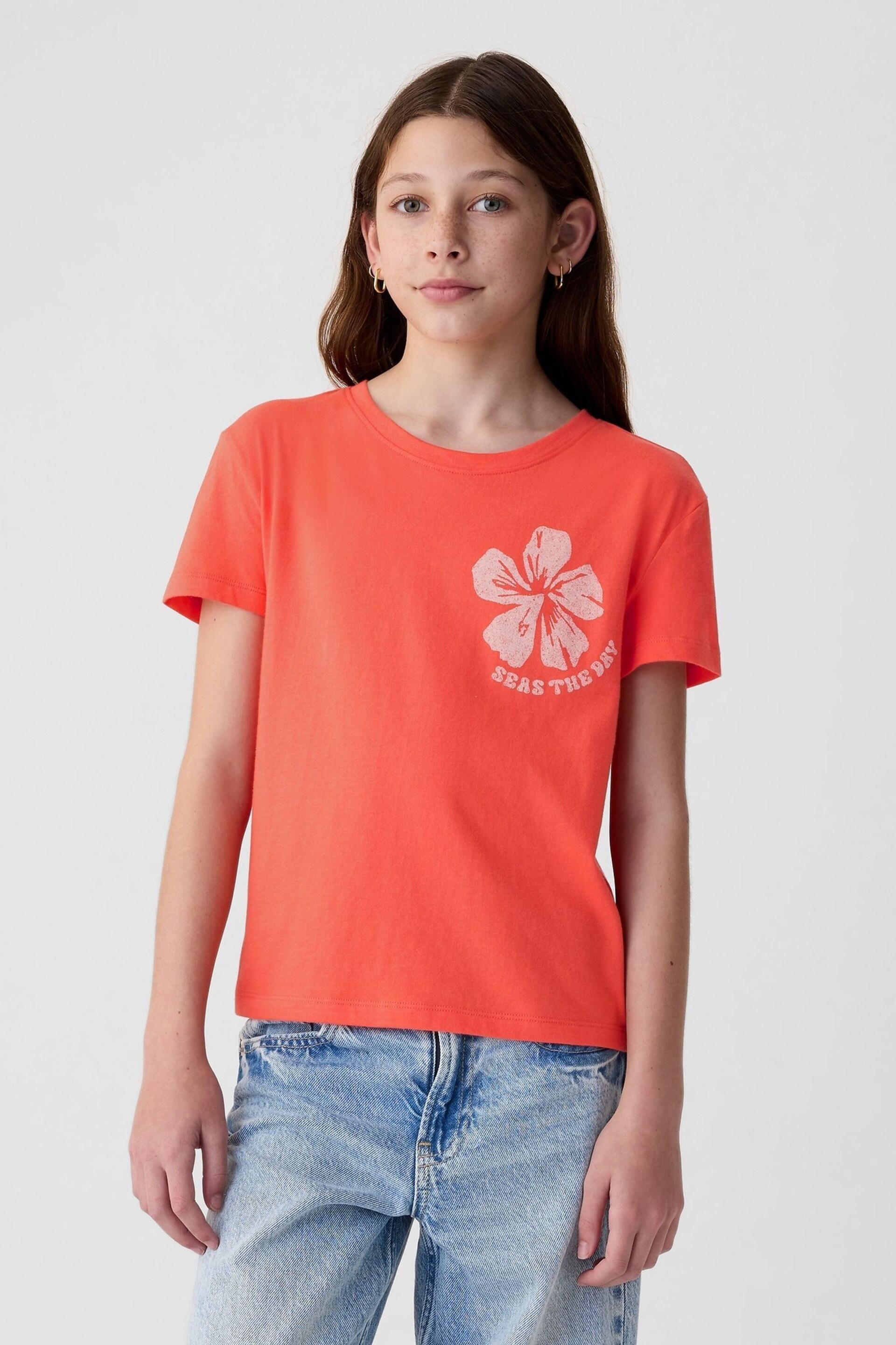 Gap Red Flower Slogan Graphic Crew Neck Short Sleeve T-Shirt (4-13yrs) - Image 1 of 3