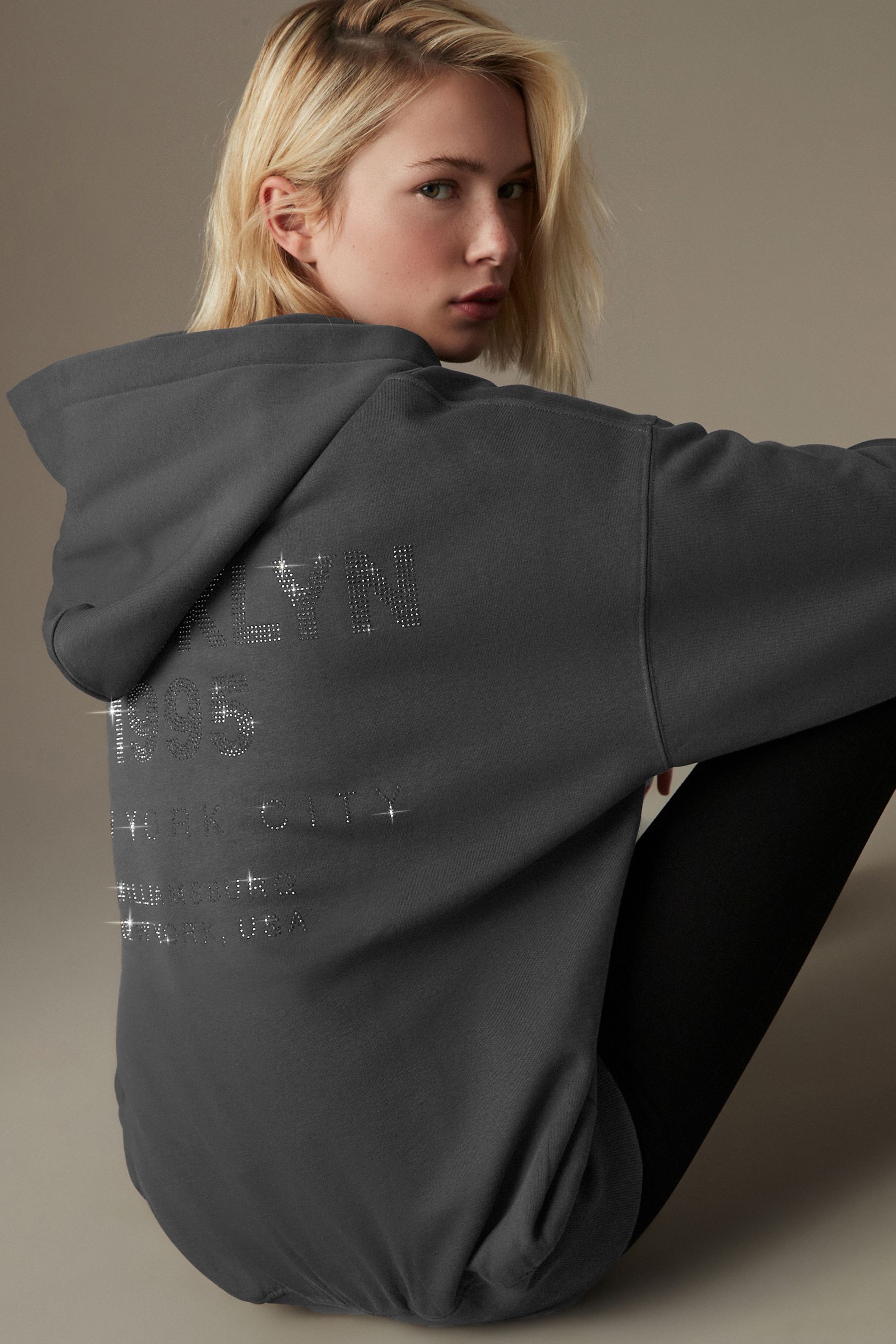 Buy Charcoal Grey Oversized Sparkle Back Graphic Longline Hoodie from the Next UK online shop