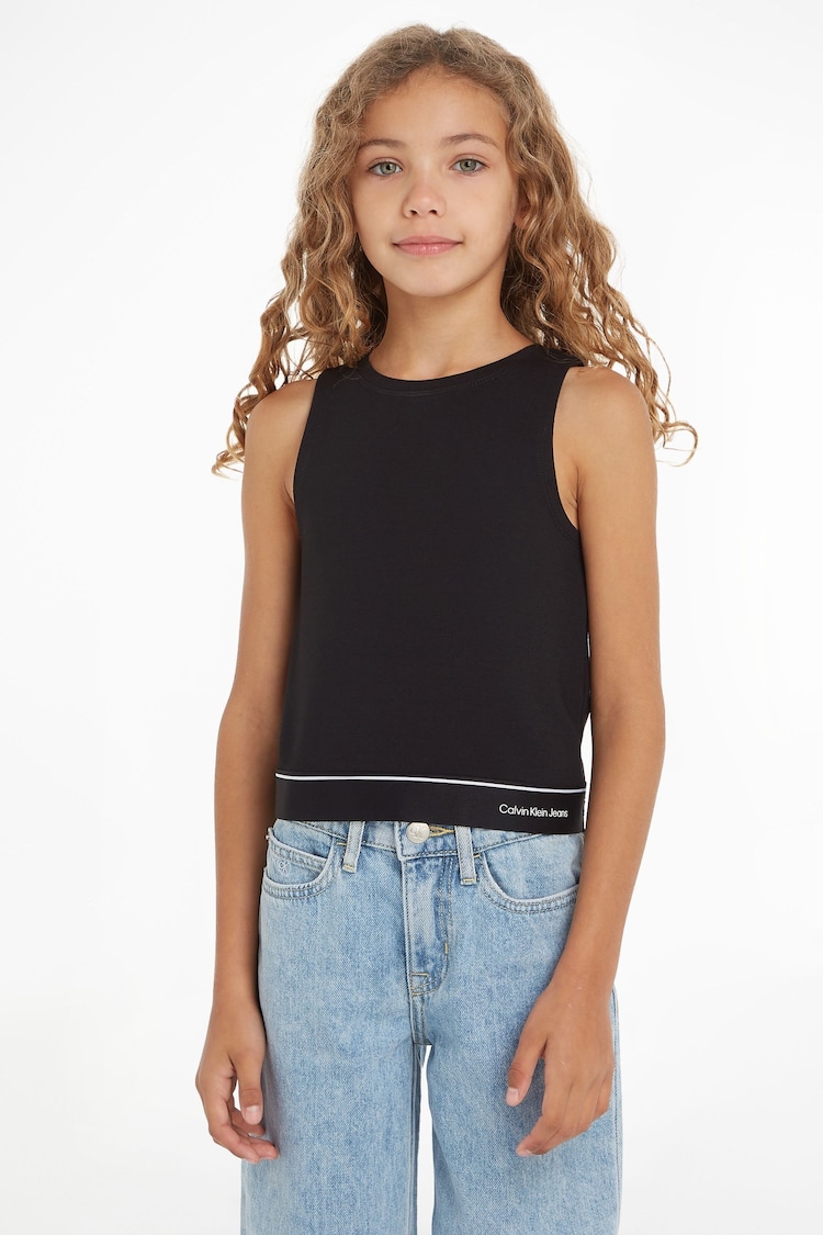 Calvin Klein Black Logo Tape Sleeveless Punto Top - Image 1 of 6