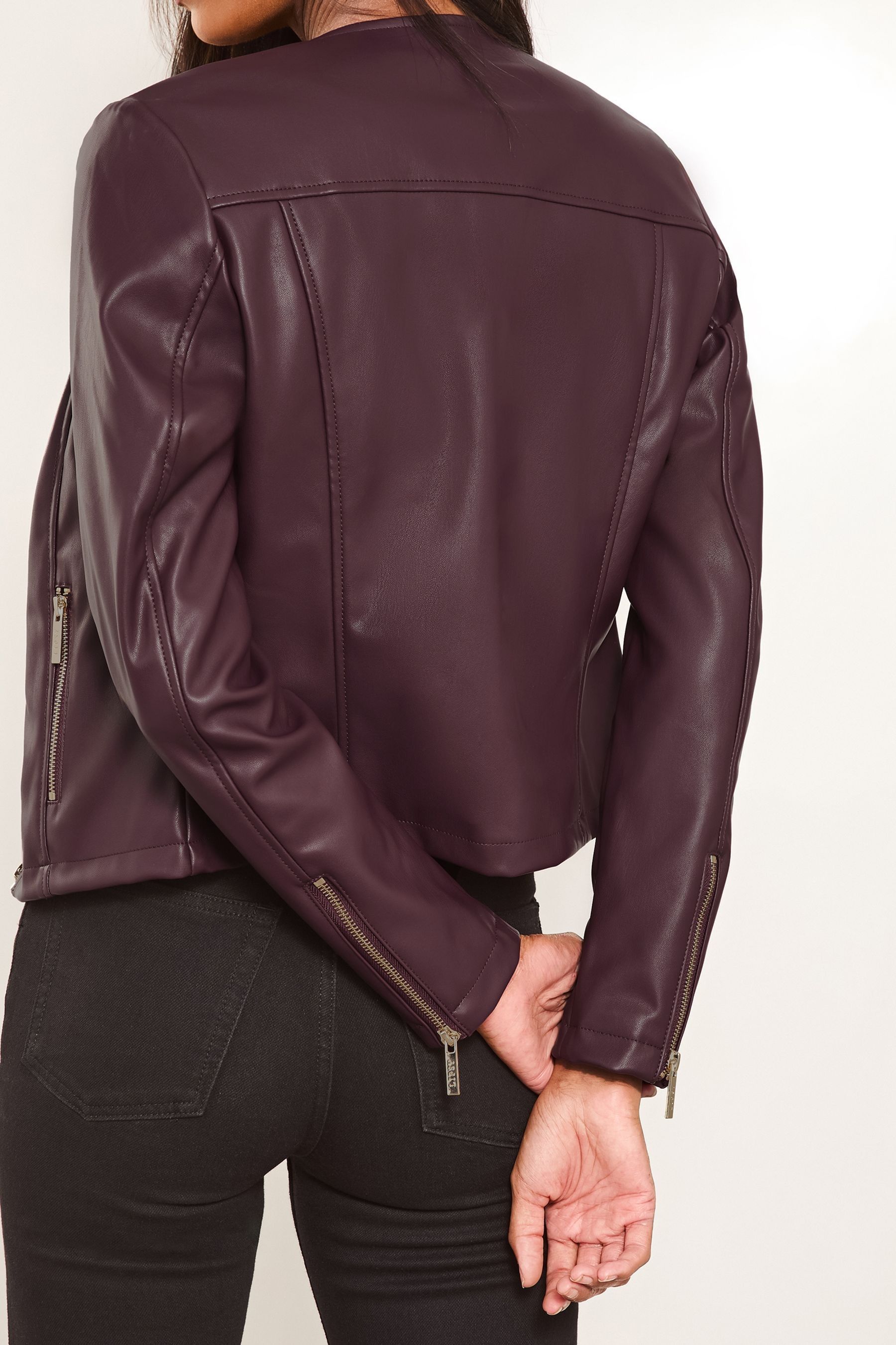 Buy Lipsy Burgundy Faux Leather Collarless Jacket from Next Luxembourg