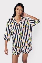 Chelsea Peers Blue Cockatiel Stripe Print Button Up Short Pyjama Set - Image 1 of 5