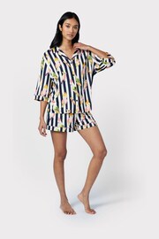 Chelsea Peers Blue Cockatiel Stripe Print Button Up Short Pyjama Set - Image 3 of 5