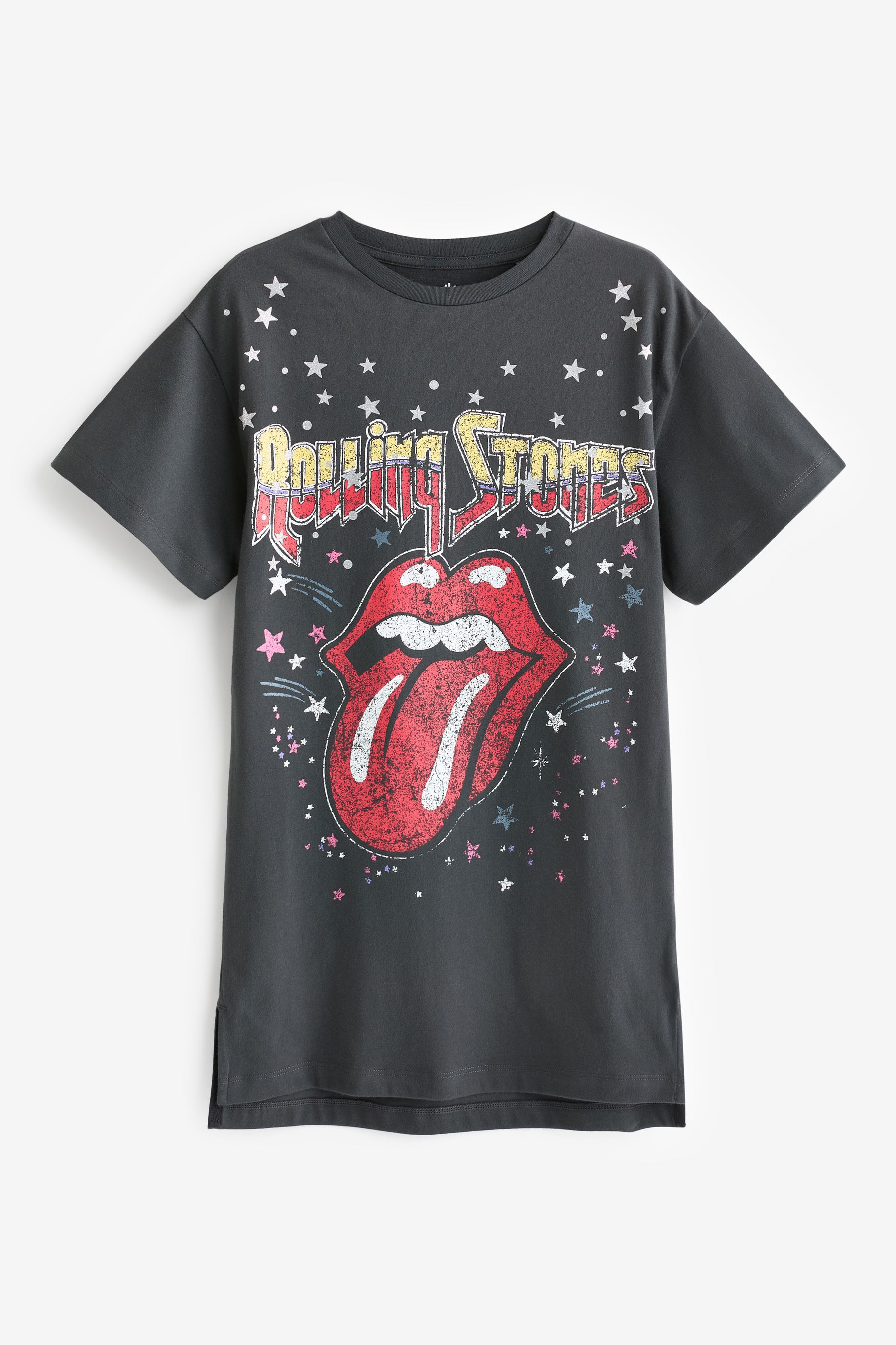 Girls Next Charcoal Grey Rolling Stones 100 Cotton T Shirt Dress 3 16yrs Charcoal Grey