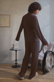 Chocolate Brown Ribbed Button Through Pyjamas - Image 4 of 11