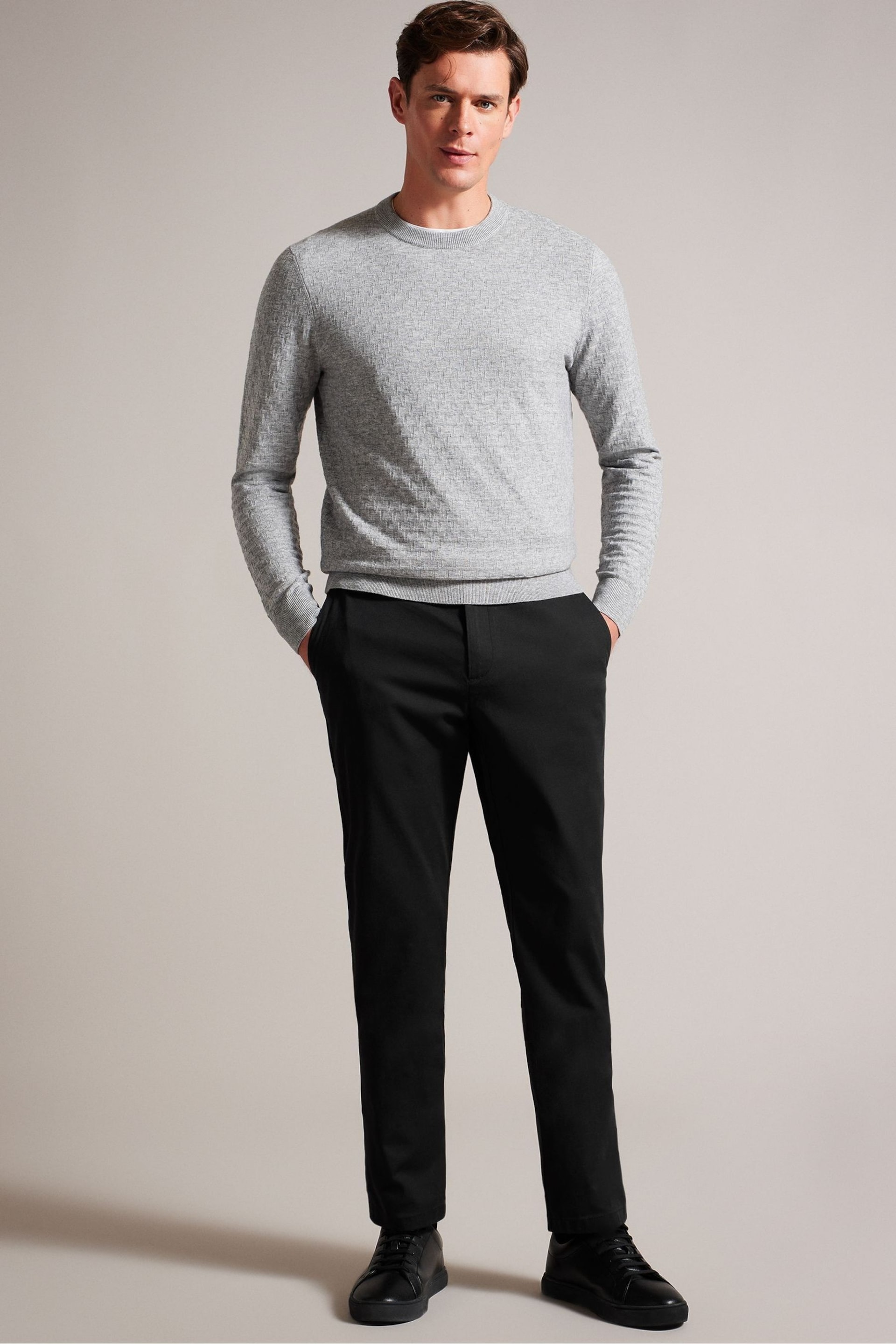 Ted Baker Black Slim Fit Haydae Textured Chino Trousers - Image 1 of 5