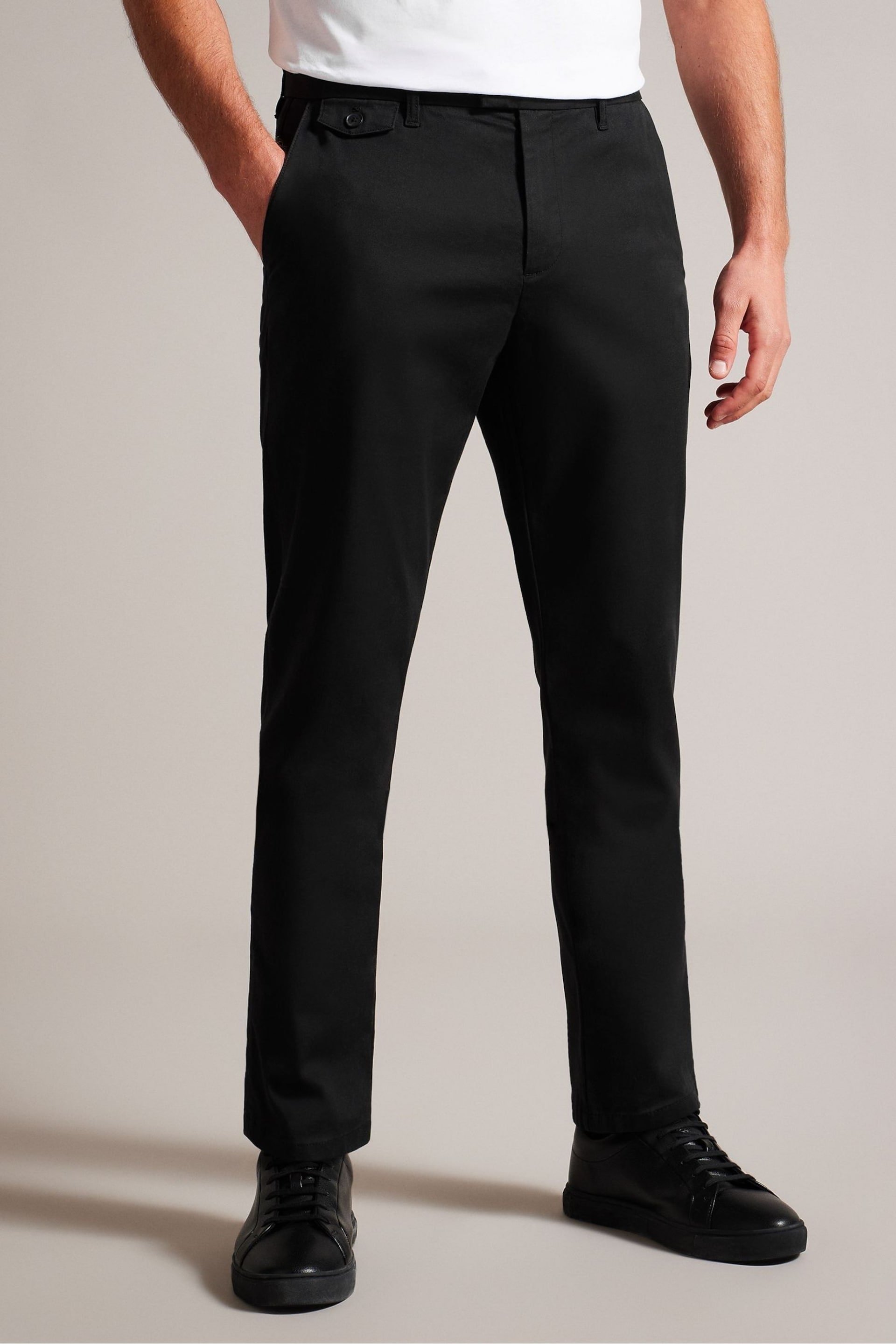 Ted Baker Black Slim Fit Haydae Textured Chino Trousers - Image 2 of 5