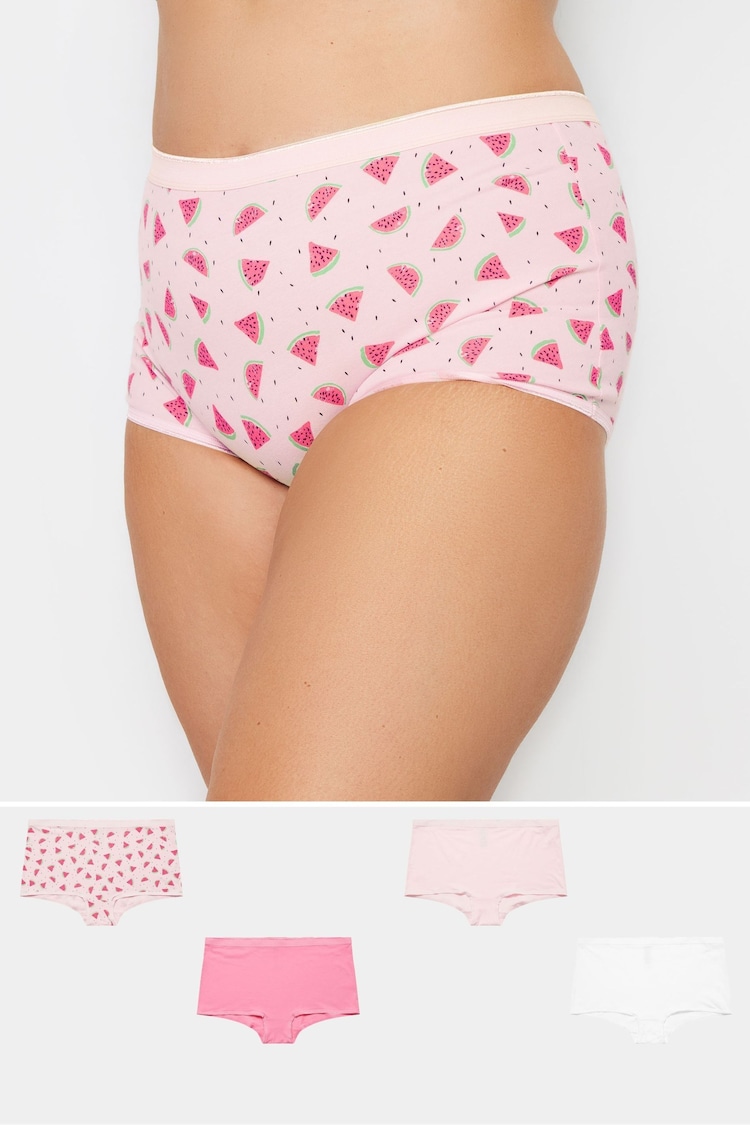 Yours Curve Pink YOURS 5 PACK Curve Pink Watermelon Print High Waisted Shorts - Image 1 of 5