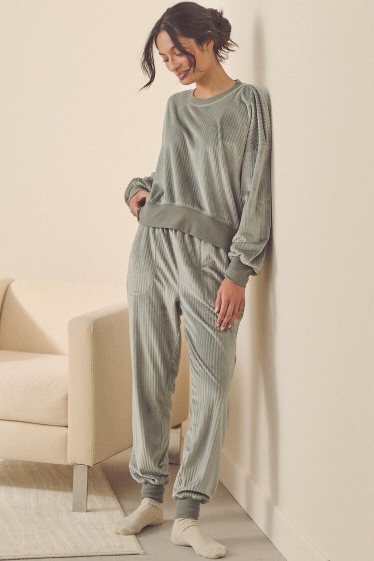 Buy Sage Green Supersoft Rib Long Sleeve Pyjamas from the Next UK ...